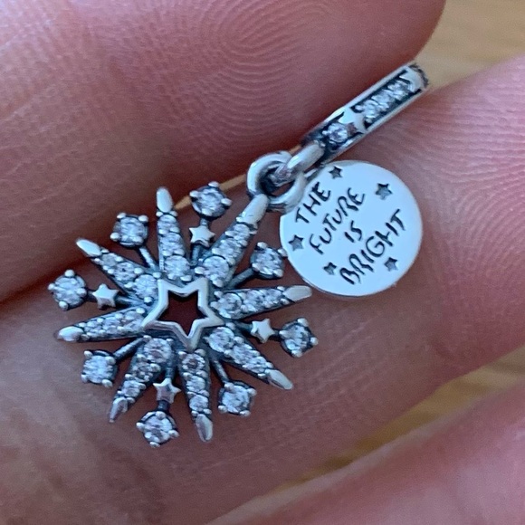 NWOT Sparkling Firework Double Dangle Charm Sterling Silver 925 - Picture 6 of 12